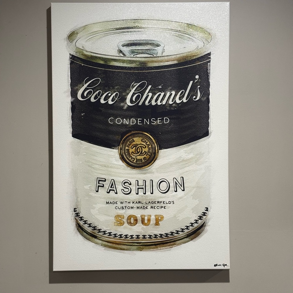 Oliver Gal Coco Chanel's Fashion Soup and champagne Art canvas Black, White Gold
